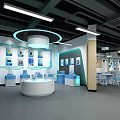 Modern Interactive Tech Experience Space With Circular Display Platform Blue Lines And Screens 3d model