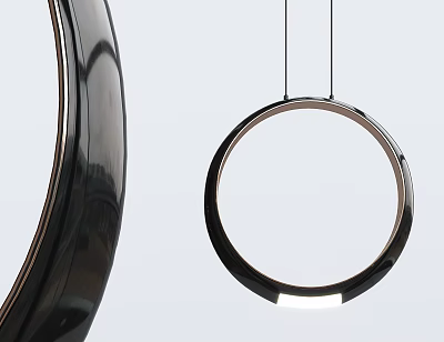 Elegant Modern Black Circular Metallic Chandeliers Hanging Against White Background 3d model
