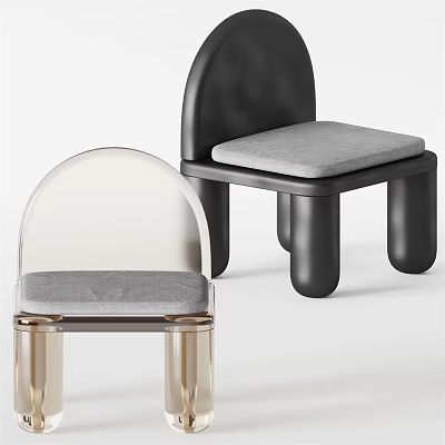 Modern Accent Chairs Featuring Transparent Acrylic And Black Frames Round Legs Gray Padded Seats 3d model