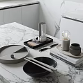 Modern Decorative Ornament Set with Tray Black Cup Lamp Ornament and Books on Marble Countertop