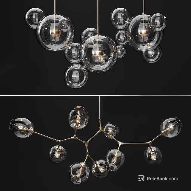 Modern Chandelier Design With Transparent Glass Balls And Metal Frame Structure 3d model 