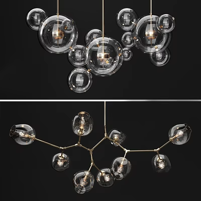 Modern Chandelier Design With Transparent Glass Balls And Metal Frame Structure 3d model