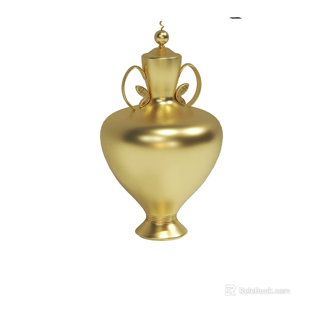 Golden Decorative Vase With Twin Handles And Elegant Design For Home Decor 3d model 