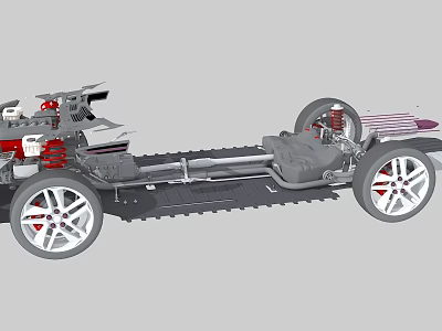 Detailed Car Chassis Structure With Wheels Suspension System And Frame Components 3d model