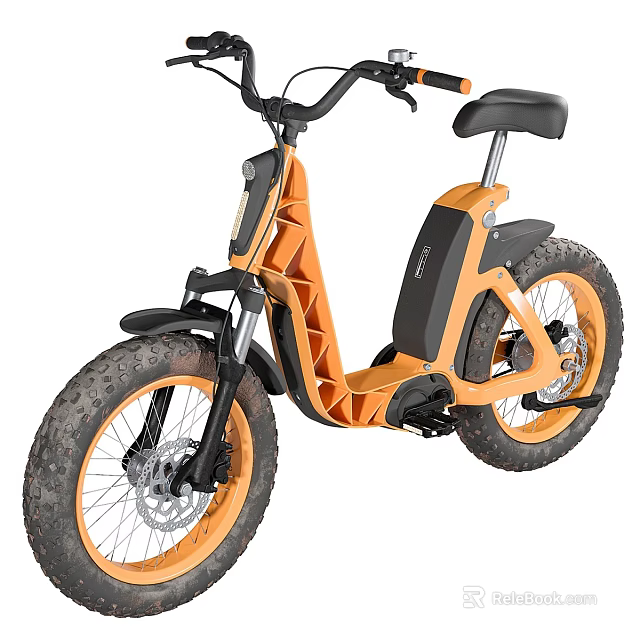 Orange Electric Bike With Thick Tires And Unique Design 3d model 