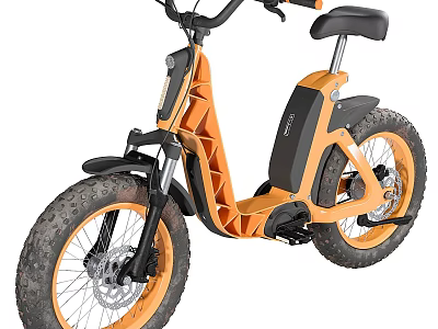 Orange Electric Bike With Thick Tires And Unique Design 3d model