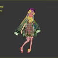 Anime Style Game Character With Long Orange Hair Black Hat And Navy Blue Striped Dress