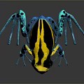 Vibrant Frog With Yellow And Black Body And Blue Legs On Dark Background