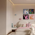 Kids Room Interior With Colorful Wall Art Stuffed Toys Pink White Pillows And Soft Rug