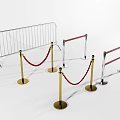 Metal Barricades And Red Rope Stanchions With Golden Bases For Crowd Control