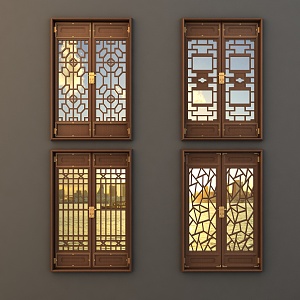 New Chinese-style Double-door Opposites 3d model