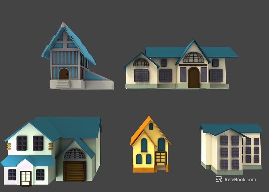 Various Architectural House Models Featuring Different Roof Styles And Design Elements 3d model 