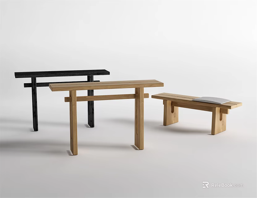 Modern Wooden Console Table With Geometric Legs And Minimalist Design Elements 3d model