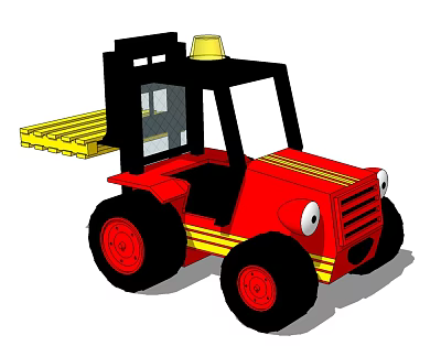 Electric Toy Red Forklift With Yellow Warning Light And Front Fork Design 3d model