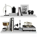 Stylish Decorative Ornaments Combination With Books Candle Holders Geometric Sculptures And Metallic Shelf Decor