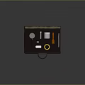 Open Brown Tool Kit With Magnifying Glass Tape Flashlight And Repair Tools
