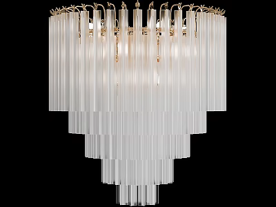 Modern Layered Transparent Glass Strip Chandelier With Gold Frames And Illuminated Glow 3d model