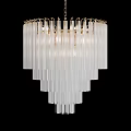 Modern Layered Transparent Glass Strip Chandelier With Gold Frames And Illuminated Glow