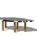 Modern Minimalist Table With Black White Striped Top And Wooden Legs Design