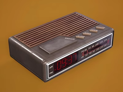 Vintage Digital Alarm Clock With Radio Function LED Time Display And Control Buttons 3d model