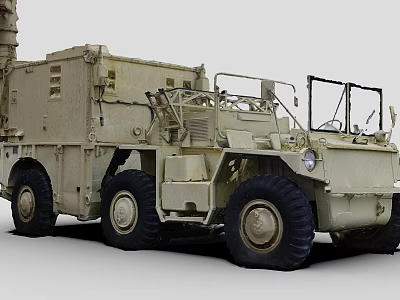 Beige Military Truck With Large Cargo Body And Multiple Rugged Wheels 3d model