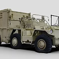 Beige Military Truck With Large Cargo Body And Multiple Rugged Wheels
