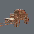 Vintage Wooden Cart With Large Barrel And Spoked Wheels On Gray Background