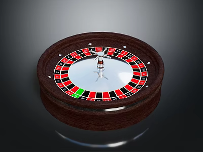 Wooden Frame Roulette Wheel Daily Living Item Featuring Red Black Green Numbered Sections And Pointer 3d model