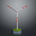 Industrial Wind Turbine Model With White Blades Red Markings And Green Base Platform