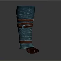 Dark Blue Fabric Leg Guards With Brown Leather Straps And Adjustable Buckles