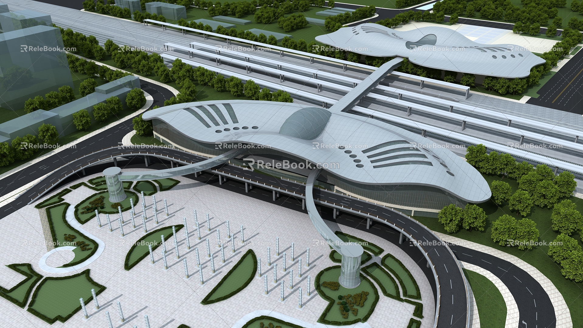 Modern Railway Station 3d model