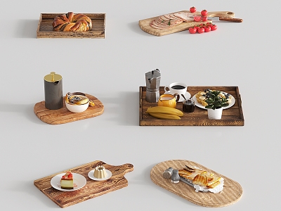 Solid Wood Tray Wooden Tray Life Supplies Food Bread Coffee 3d model