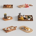 Solid Wood Tray Wooden Tray Life Supplies Food Bread Coffee 3d model