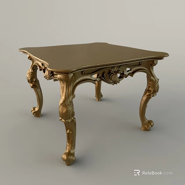 Ornate Golden Coffee Table With Intricate Carved Legs And Classic Design 3d model 