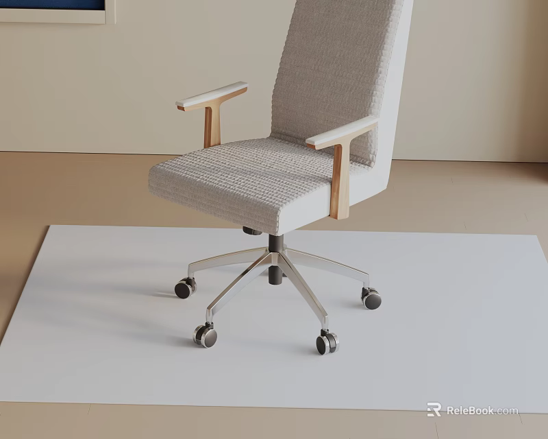 Modern Light Gray Fabric Office Chair with Wooden Arms and Swivel Wheel Base 3d model 