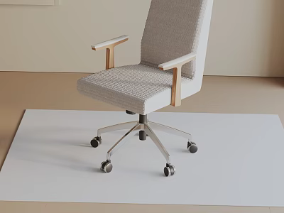 Modern Light Gray Fabric Office Chair with Wooden Arms and Swivel Wheel Base 3d model