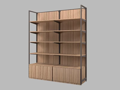 Wooden Display Shelf with Multiple Layers and Bottom Storage Cabinets for Retail Exhibition 3d model
