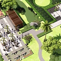Scenic Green Park Landscape With Lawns Trees Paths And Architectural Structures 3d model
