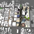 Modern Commercial Street with High Rise Buildings Pedestrian Walkways and Green Spaces