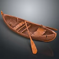 Handcrafted Wooden Boat Featuring Curved Hull Design And Traditional Wooden Oars
