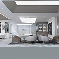 Modern Minimalist Sales Office Interior Design With Abstract Art Sculpture And Custom Wooden Display Shelves