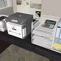 Essential Office Appliances Setup With Printers Calculator And Wire File Organizers 3d model