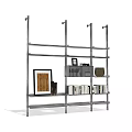 Metal Shelving Unit With Multiple Layers Holding Books Frames And Decorative Items 3d model