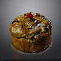Freshly Baked Cake Topped With Walnuts Chocolate Chips Cherry And Icing