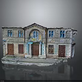Old Weathered Building With Faded Walls Wooden Doors And Windows Archway Top And Stone Steps