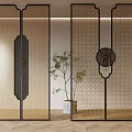 New Chinese-style Partition Carved Openwork Window Pane Window Decal Metal Partition Screen 3d model