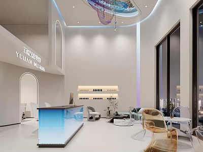Elegant Modern Beauty Hair Salon With Cozy Waiting Area And Spacious Minimalist Interior Design 3d model