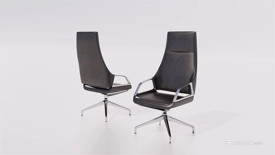 Modern Black Leather Office Chairs With High Back Metal Base And Armrests 3d model 