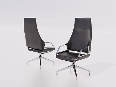 Modern Black Leather Office Chairs With High Back Metal Base And Armrests 3d model