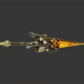 Fantasy Spear Weapon With Intricate Mechanical Design And Yellow Tip